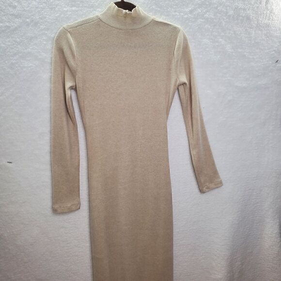 Zara Knit Midi Dress Long Sleeves Color Sand Size Medium - Picture 14 of 17